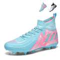 Men&Women Youth High‑Top AG Artificial Ground Soccer Cleats, Sock‑Ankle Stretch Knit Collar Football Boots, Printed Textured Synthetic Upper Lace‑Up Soccer Shoes for Artificial Grass for Men&Women-baobu-S61