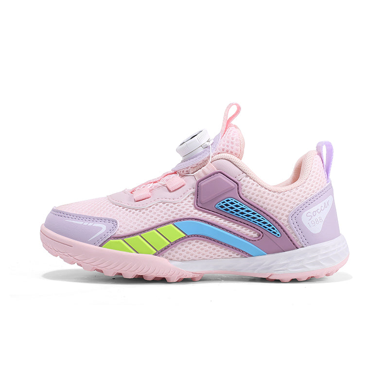 Turf Soccer Cleats, Breathable Mesh Football Shoes with Auto-Lacing Knob, Anti-Slip Training Sneakers for Boys &amp; Girls-Hxh258B