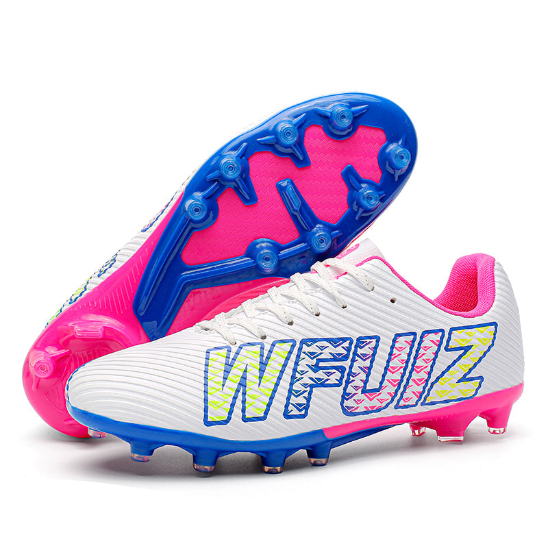 AG Artificial Grass Soccer Cleats, Low-Top Ribbed Football Shoes with WFJUIZ Print, Breathable Athletic Boots for Synthetic Turf-Hxh-QS001
