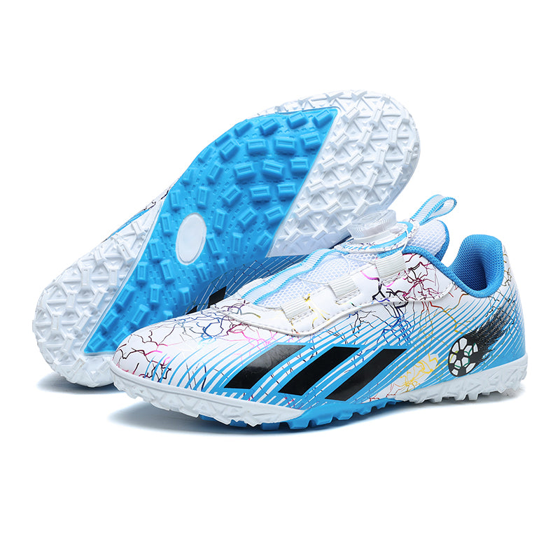 Kids TF Turf Soccer Cleats with Rotating Buckle, Boys &amp; Girls Graffiti Football Shoes, Breathable Training Sneakers for Artificial Grass-Yinzu-D07