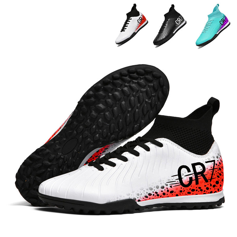 CR7 Inspired High-Top Turf Soccer Cleats - Men's Women's Youth Football Boots with Knit Ankle Collar, Textured Upper for Ball Control, Non-Marking TF Rubber Outsole for Artificial Turf Training-WEJIESS222