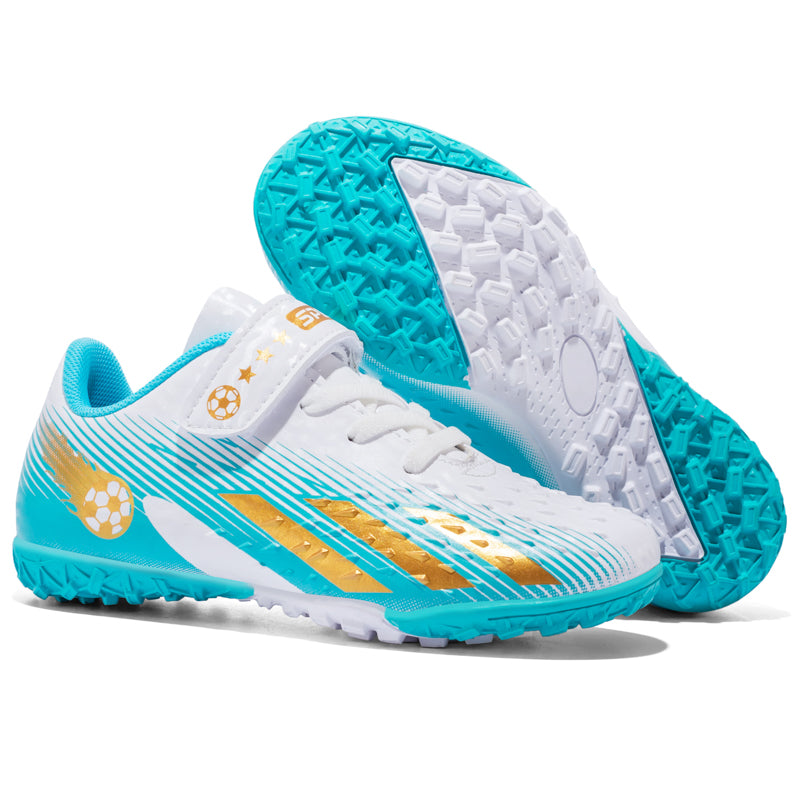 Kids' Turf Soccer Cleats - Hook and Loop Strap & Lace-Up Football Shoes for Boys & Girls, Indoor/Outdoor Training-WEJIESS003