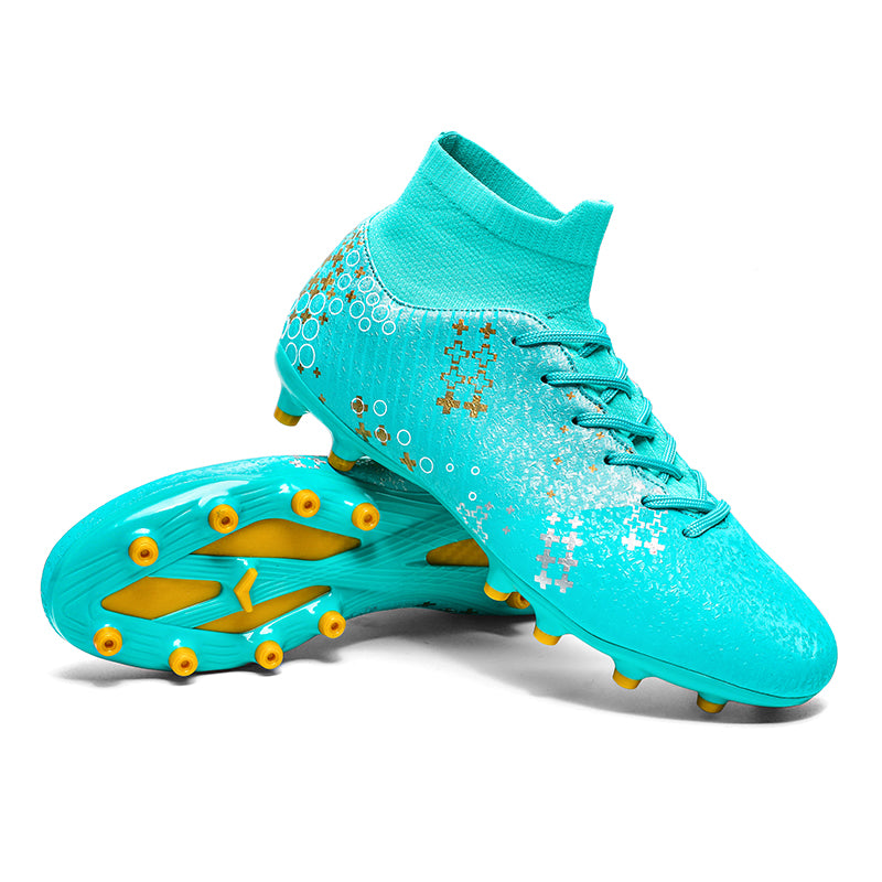 Grass Football Boots, Pixel Cross & Circle Gradient Print Upper AG‑Stud Soccer Shoes for Adult & Youth Outdoor Artificial Turf Training & Competition, Multi‑Color Options-xile2461