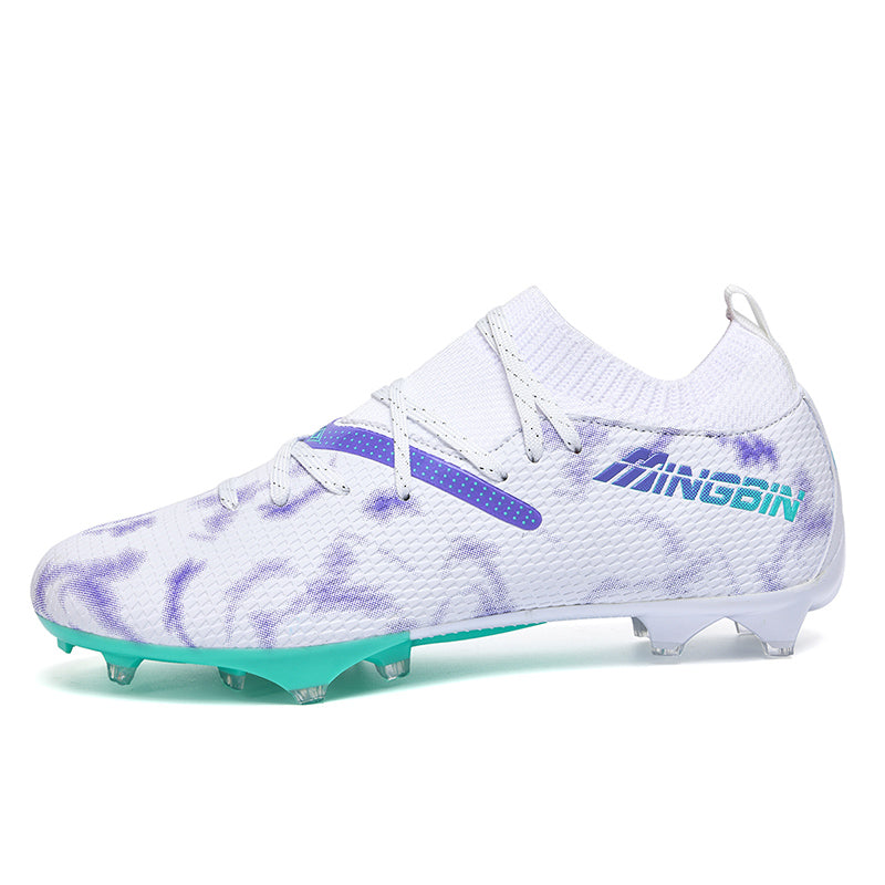 AG Artificial Grass Soccer Cleats, Mid-Top Knit Football Shoes, Gradient Mesh &amp; Abstract Print Anti-Slip Athletic Boots for Synthetic Turf-Hxh2515F