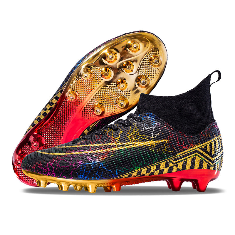High-Top AG Soccer Cleats - Colorful Lightning Pattern Football Boots for Youth & Adult, Professional Training & Match Cleats for Grass & Artificial Turf-WEJIESS055