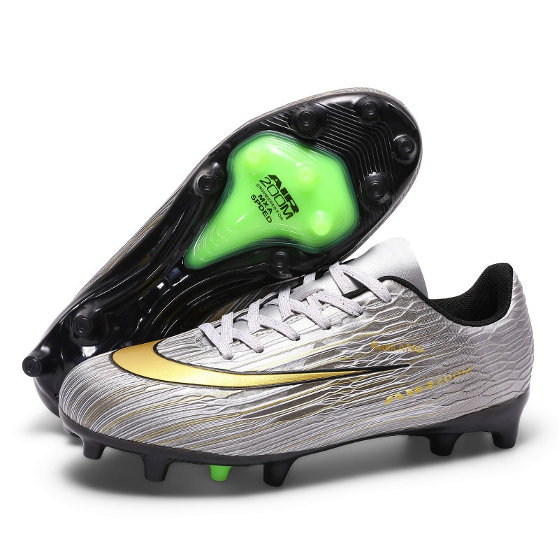 Artificial Grass Soccer Cleats, Low-Top Lace-Up Football Boots Wave Print, Breathable Athletic Shoes for Outdoor Synthetic Turf-zusheng7156