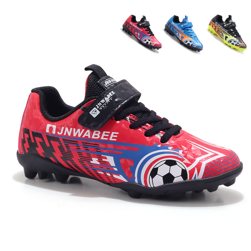 AG Artificial Grass Soccer Cleats, Hook-and-Loop Football Shoes with Cartoon Print, Breathable Athletic Boots for Boys &Girls-Hxh72010