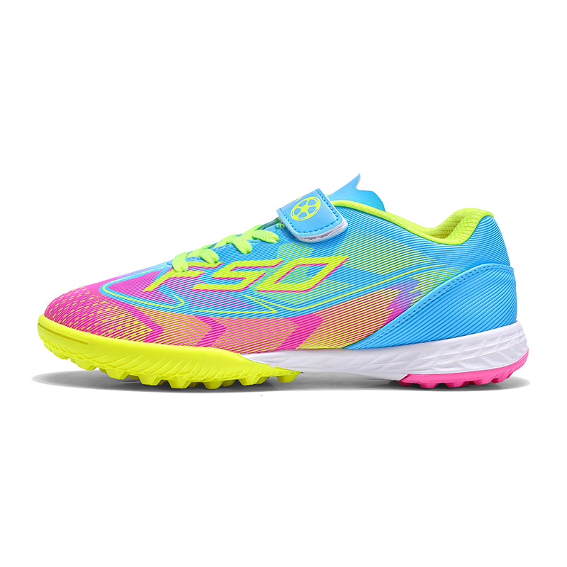 Kids' TF Turf Soccer Cleats, F50 Inspired Velcro Football Shoes, Breathable Anti-Slip Training Sneakers for Boys &amp; Girls-Hxh-X1005