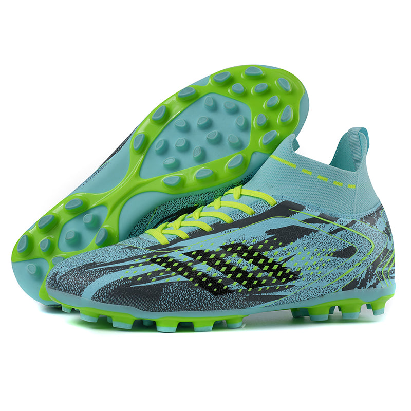 High Top AG Soccer Cleats, Professional Artificial Grass Football Shoes, Breathable Knit Ankle Support Non-Slip Short Studs Training Sneakers for Outdoor AG Fields-zhuoshi772-1