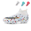Artificial Grass Soccer Cleats, High-Top Knit Football Shoes, Anti-Slip Geometric Print Athletic Boots for Synthetic Turf-Yinzu905