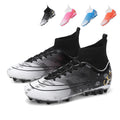 Men's AG Artificial Grass Soccer Cleats, CR7 Inspired Floral Gradient High-Top Knit Football Shoes, Anti-Slip Athletic Boots for Synthetic Turf-Hxh-H2612