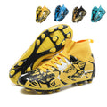 Artificial Grass Soccer Cleats with High-Top Knit Sock Collar, Graffiti Print Football Boots, Artificial Ground Training Sneakers-yinzu2802