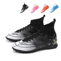 Turf Soccer Cleats, CR7 Inspired Floral Gradient High-Top Knit Football Shoes, Anti-Slip Breathable Training Sneakers for Artificial Turf-HxhH2612-1