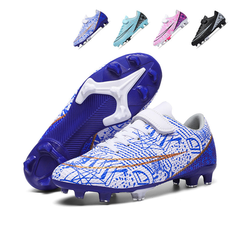 Kids AG Artificial Grass Soccer Cleats with Hook-and-Loop Strap, Boys &amp; Girls Breathable Graffiti Print Football Boots, Firm Ground Training Sneakers-Yinzu231162