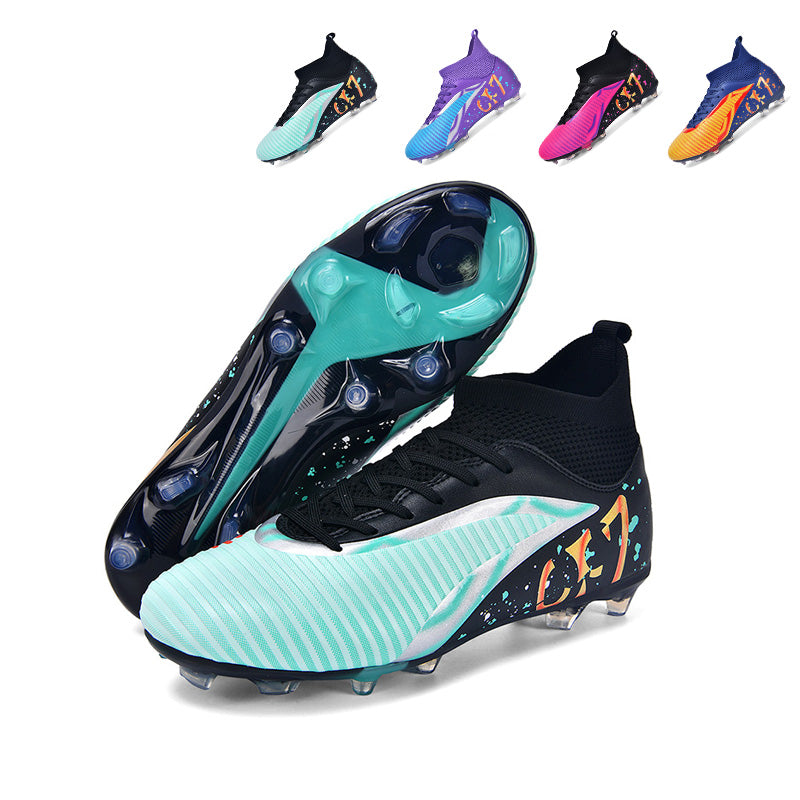 AG Artificial Grass Soccer Cleats, CR7 Inspired High-Top Knit Football Shoes, Anti-Slip Athletic Boots for Synthetic Turf-Hxh2611