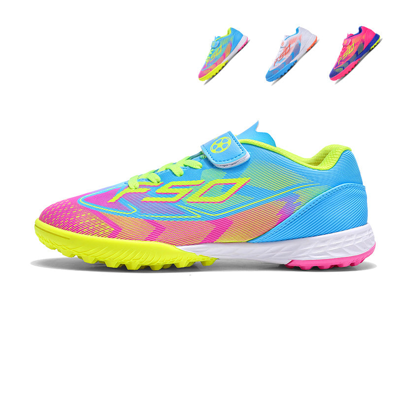 Kids' TF Turf Soccer Cleats, F50 Inspired Velcro Football Shoes, Breathable Anti-Slip Training Sneakers for Boys &amp; Girls-Hxh-X1005
