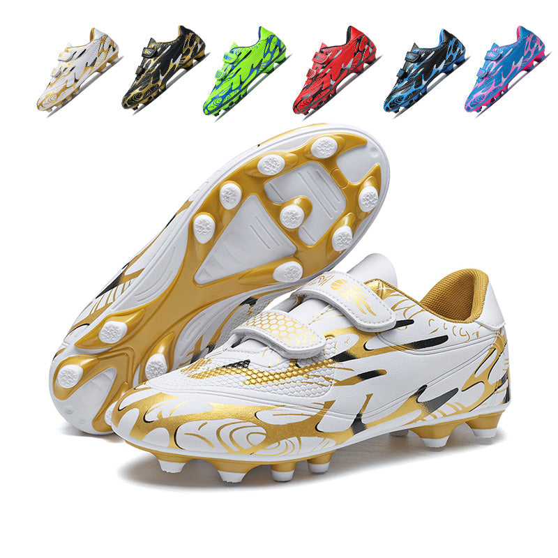 Kids' AG Artificial Grass Soccer Cleats, Velcro Strap Football Shoes, Non-Slip Athletic Training Sneakers for Boys/Girls-Yinzu1818