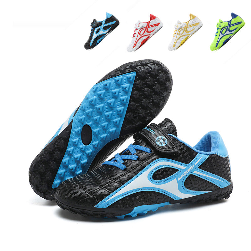 Kids TF Turf Soccer Cleats with Hook-and-Loop Strap, Breathable Perforated Football Shoes, Lightweight Non-Slip Training Sneakers-Yinzu368-1