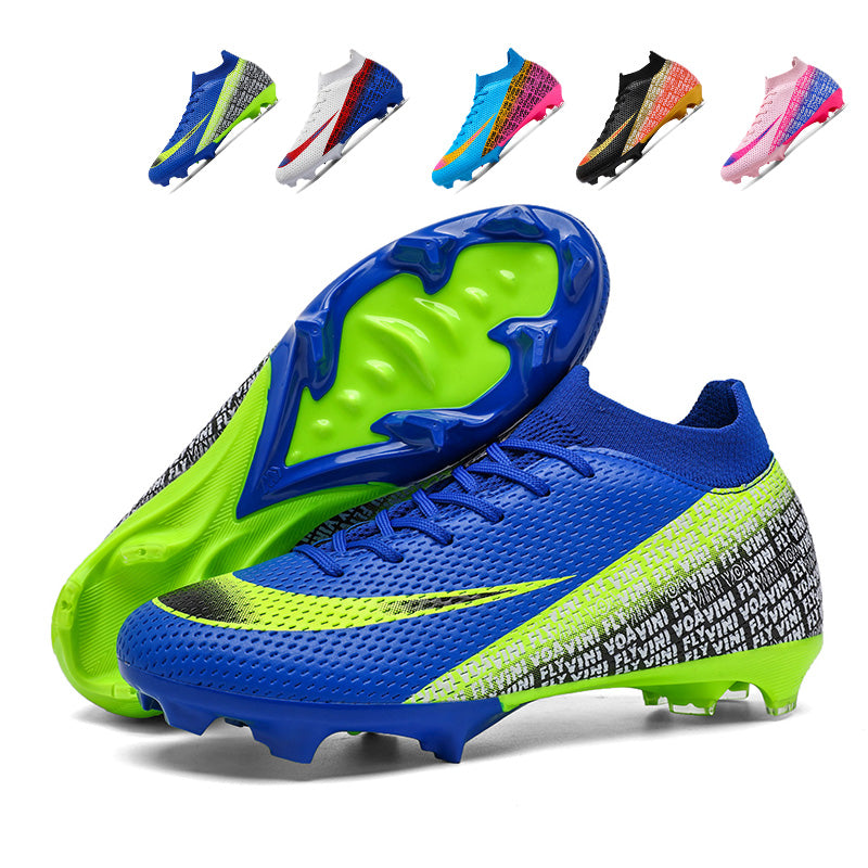 Artificial Grass Soccer Cleats, Hight-Top Knit Football Shoes,Text Print Anti-Slip Athletic Boots for Synthetic Turf-Hxh563-1