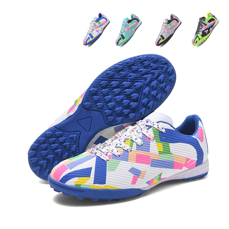 Turf Soccer Cleats, Abstract Geometric Print Football Shoes, Lightweight Breathable Non-Slip Training Sneakers-Yinzu7888