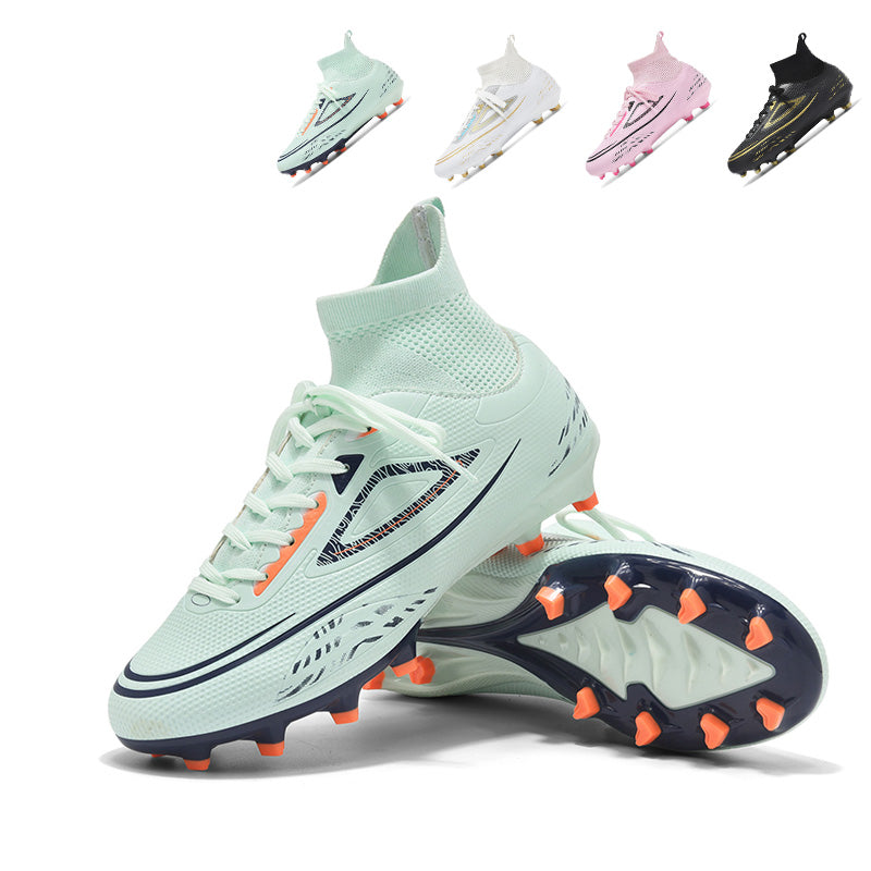 Artificial Grass Soccer Cleats, High-Top Knit Football Shoes, Breathable Anti-Slip Athletic Boots with Geometric Print for Synthetic Turf-Hxh2601