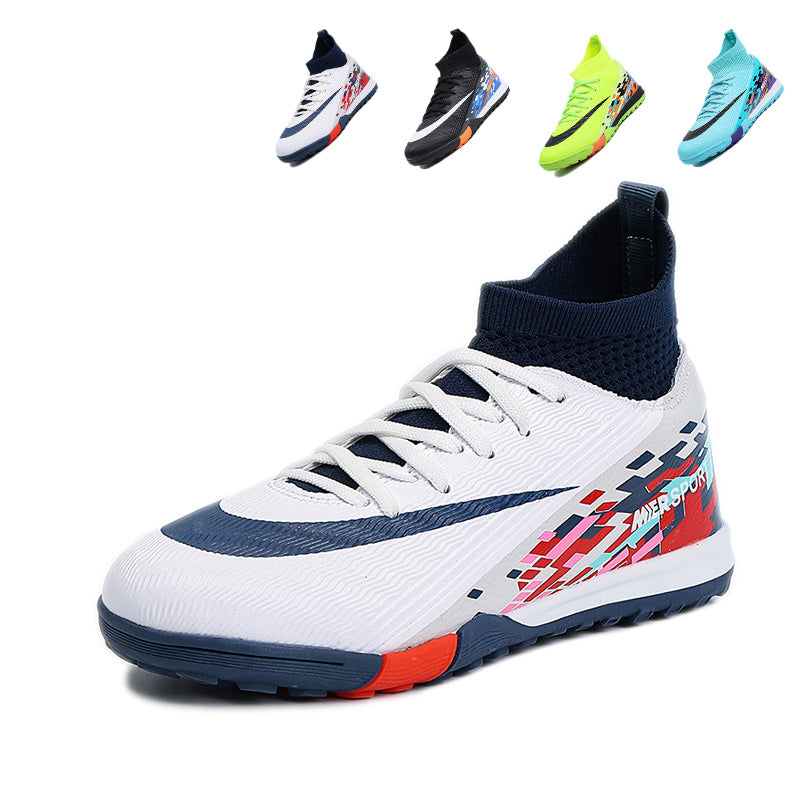 TF Turf Soccer Cleats, High-Top Knit Football Shoes, Pixel Print Anti-Slip Training Sneakers for Artificial Turf-Hxh659