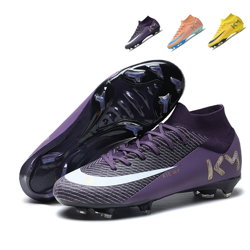 Artificial Grass Soccer Cleats, High-Top Knit KM-Inspired Football Shoes, Anti-Slip Athletic Boots for Synthetic Turf-Hxh8529
