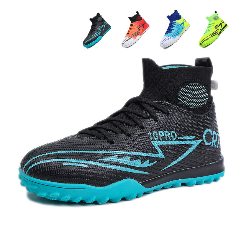 Turf Soccer Cleats, CR7 Inspired High-Top Knit Football Shoes, Breathable Anti-Slip Training Sneakers for Artificial Turf-Hxh653