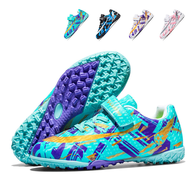 Turf Soccer Cleats with Hook-and-Loop Strap, Abstract Graffiti Print Football Shoes, Youth Non-Slip Training Sneakers-Yinzu-H357