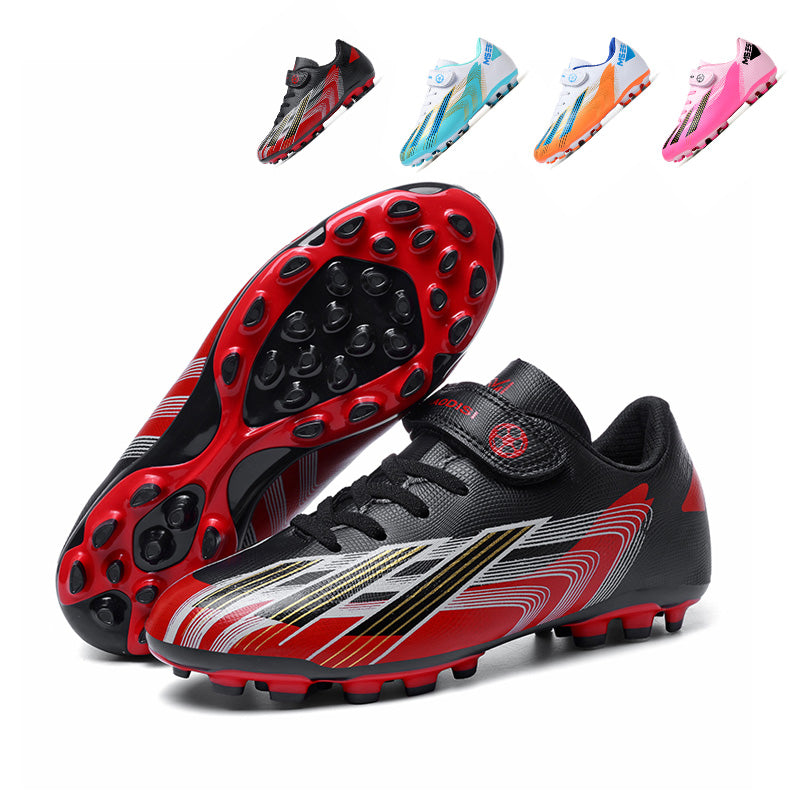 Artificial Grass Soccer Cleats with Hook-and-Loop Strap, Boys &amp; Girls Breathable Football Boots, Artificial Ground Training Sneakers-Yinzu318