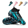 Artificial Grass Soccer Cleats, CR7-Inspired High-Top Knit Football Shoes, Graffiti Print Anti-Slip Athletic Boots for Synthetic Turf-Hxh-X2515