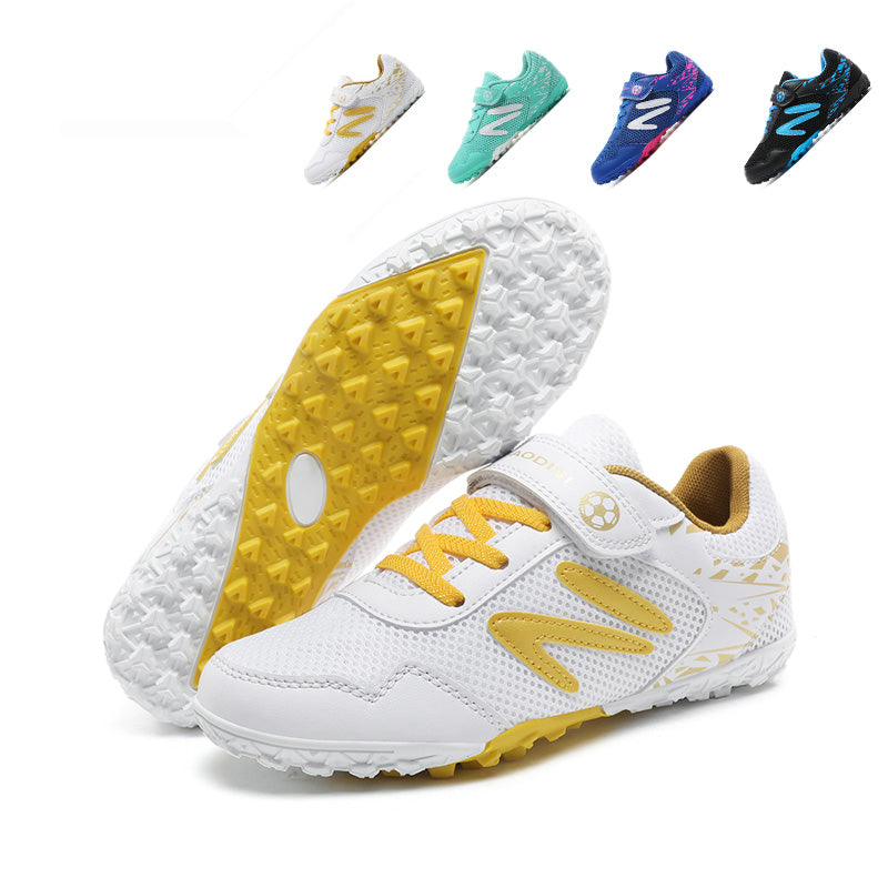 Turf Soccer Cleats with Hook-and-Loop Strap, Breathable Mesh Football Shoes, Lightweight Non-Slip Training Sneakers-Yinzu361