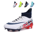 Artificial Grass Soccer Cleats, High-Top Knit Football Shoes, Pixel Print Anti-Slip Athletic Boots for Synthetic Turf-Hxh660-K