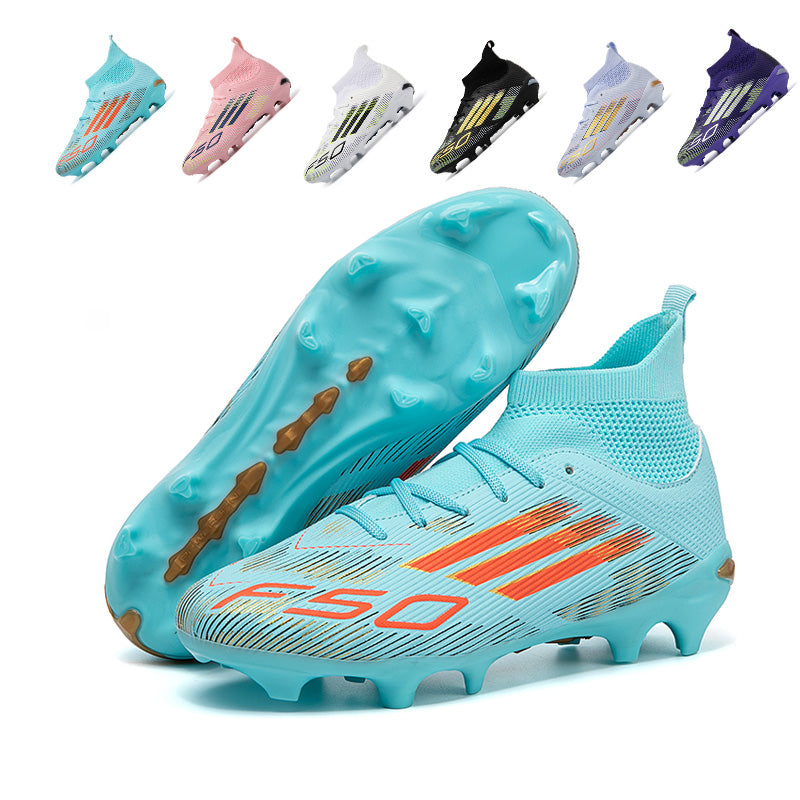 AG Artificial Grass Soccer Cleats, F50 Inspired High-Top Knit Football Shoes, Anti-Slip Athletic Boots for Synthetic Turf-Hxh-A558