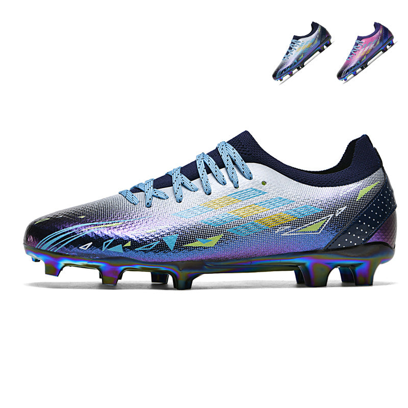 Artificial Grass Soccer Cleats, Holographic Gradient Knit Football Shoes, Anti-Slip Athletic Boots with Iridescent Sole for Synthetic Turf-Hxh-H2366-4