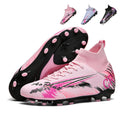 Artificial Grass Soccer Cleats, CR7-Inspired High-Top Knit Football Shoes, Graffiti Print Anti-Slip Athletic Boots for Synthetic Turf-Hxh-H003