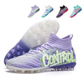 Artificial Grass Soccer Cleats, High-Top Knit Football Shoes, Graffiti "CONTROL" Print Anti-Slip Athletic Boots for Synthetic Turf-Hxh788G