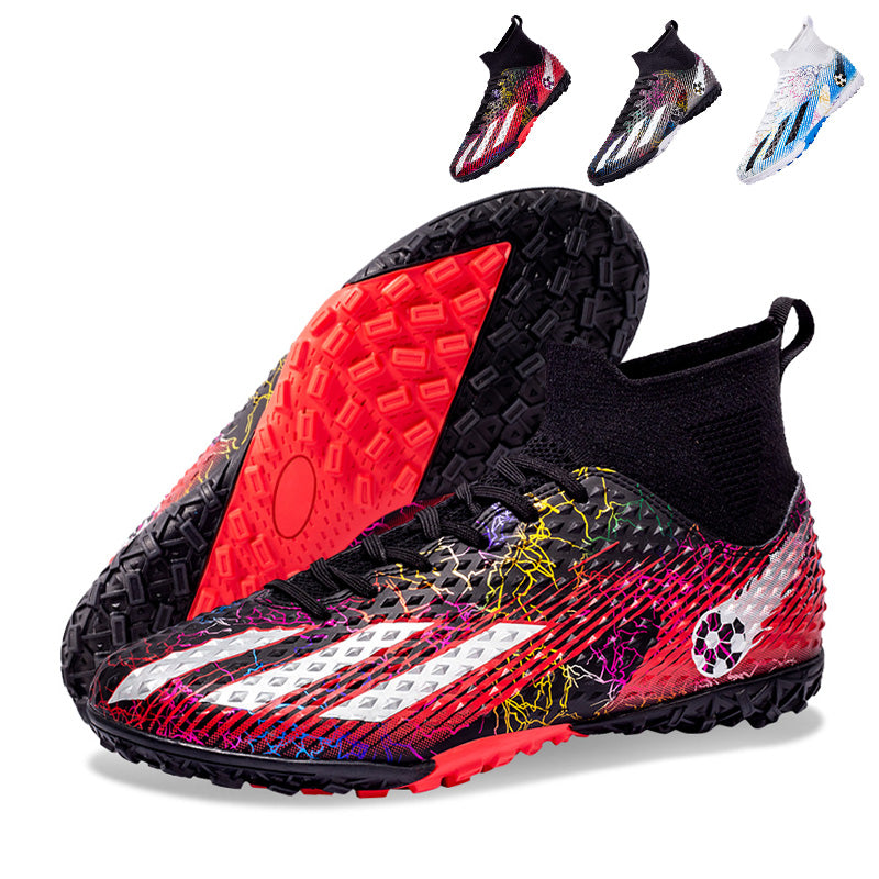 Professional High-Top Soccer Cleats , Outdoor TF Football Shoes Crackle Graphic Professional Football Shoes with Breathable Sock Collar, Anti-Slip Athletic Training Soccer Boots-WEJIESS-X02-2