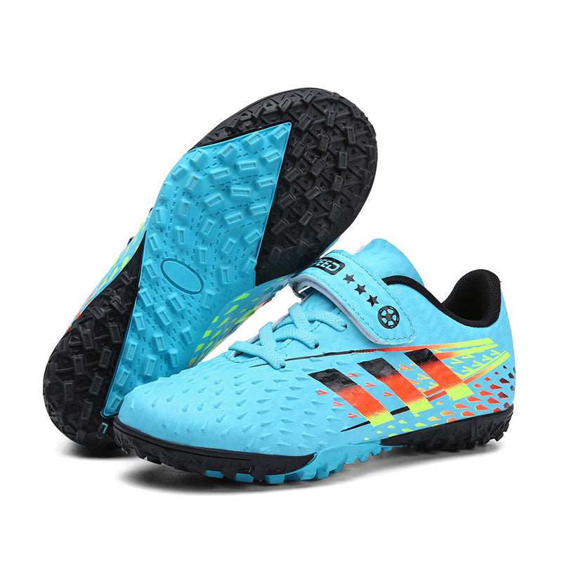 Soccer Cleats - Hook and Loop Strap TF Football Boots with Rainbow Stripes  with 3D Honeycomb Texture Upper and Supportive Ankle Sock Liner,Non-Slip Rubber Outsole-WEJIESS-D08