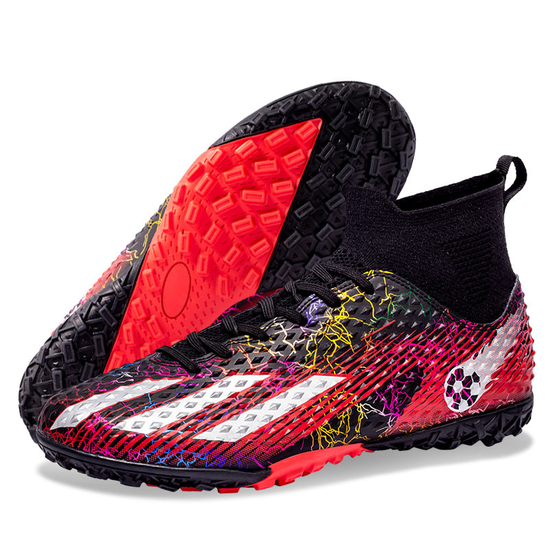 Professional High-Top Soccer Cleats , Outdoor TF Football Shoes Crackle Graphic Professional Football Shoes with Breathable Sock Collar, Anti-Slip Athletic Training Soccer Boots-WEJIESS-X02-2