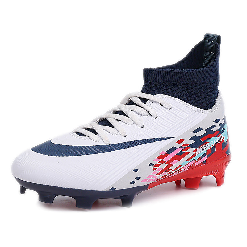 Artificial Grass Soccer Cleats, High-Top Knit Football Shoes, Pixel Print Anti-Slip Athletic Boots for Synthetic Turf-Hxh660-K
