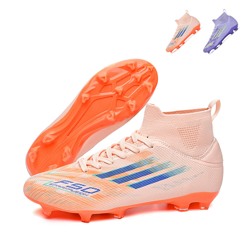 High-Top AG Soccer Cleats, Artificial Grass Football Boots, F50 Graphic Print Breathable Knit Training Sneakers-Yinzu001Y