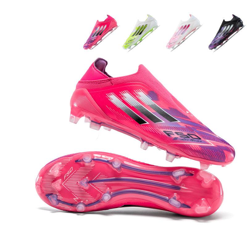 Artificial Grass Soccer Cleats, Laceless Low-Top Football Boots with Gradient Three-Stripe&F50 Print, Breathable Athletic Shoes for Outdoor Synthetic Turf-zusheng-X2010-1