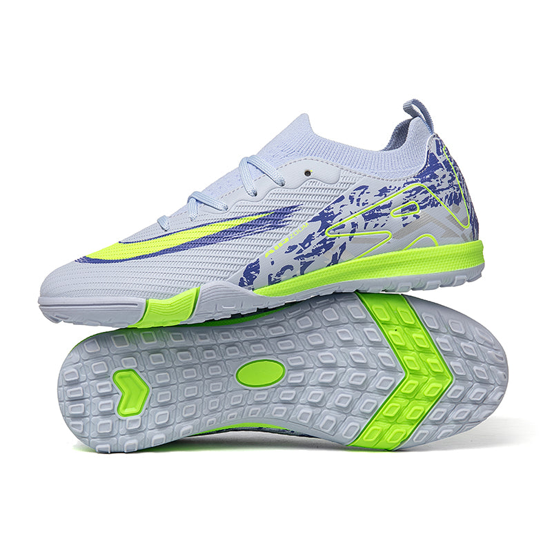 Turf Soccer Cleats, Low-Top Knit Football Shoes, Abstract Brushstroke Print Anti-Slip Training Sneakers for Artificial Turf-Hxh-A552