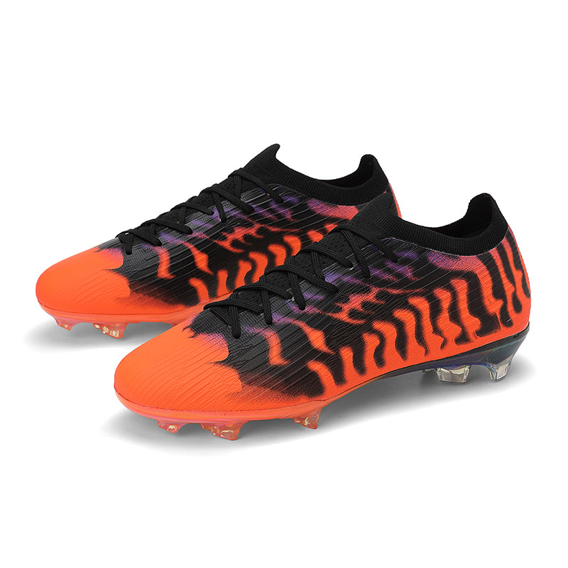 AG Soccer Cleats, Lace-Up Knit Football Boots, Lightweight Tiger Stripe Printed Soccer Shoes for Adult Artificial Grass Training & Matches-zusheng-S002