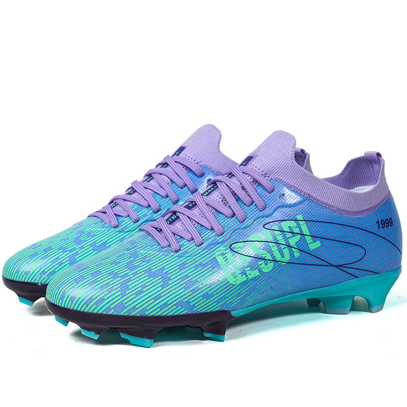 Artificial Grass Soccer Cleats, Gradient Print Football Shoes with Sock Ankle Collar, Breathable Athletic Boots for Outdoor Synthetic Turf-HxhD2028