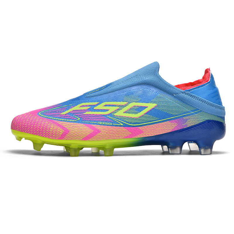 AG Laceless F50 Soccer Cleats, Artificial Grass Football Boots, Breathable Slip-On Speed Training Sneakers for Synthetic Turf (Multiple Colors)-Yinzu-T29