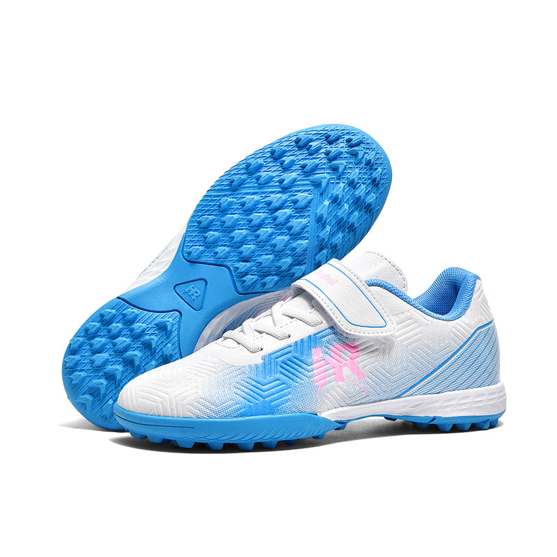 Turf Soccer Cleats, Hook-and-Loop Football Shoes with Gradient Print, Breathable Athletic Boots for Boys &amp; Girls-Hxh-HR589