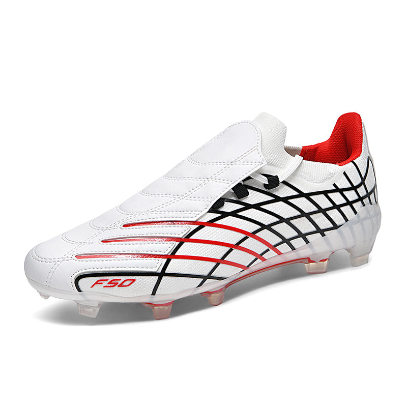 Artificial Grass Soccer Cleats, Low-Top Fold-Over Strap Football Boots with Grid Pattern F50 Print, Breathable Athletic Shoes for Outdoor Synthetic Turf-Hxh8552