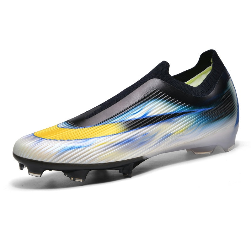 Laceless AG Soccer Cleats, Slip‑On Artificial Grass Football Boots, Gradient Metallic Lightweight Breathable Athletic Soccer Shoes for Youth Boys Men Outdoor Artificial Grass Training & Matches, Multiple Color Options-junhao-YCH99-1